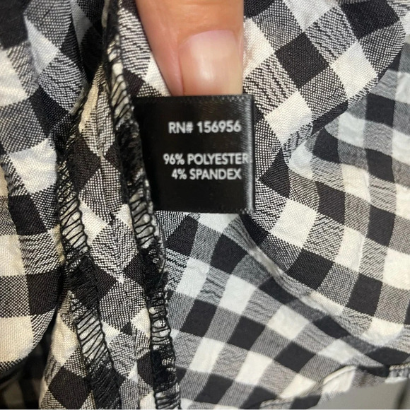 Boston Proper Puff Sleeve High Low Buffalo Check V Neck Baby Doll Top - Picture 5 of 7